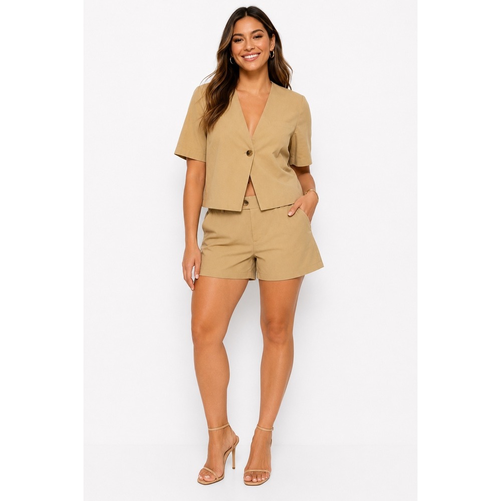 Fashion Star Macys Tan Short Suit Set‎ Blazer Shorts Camel Size M 8 Professional
